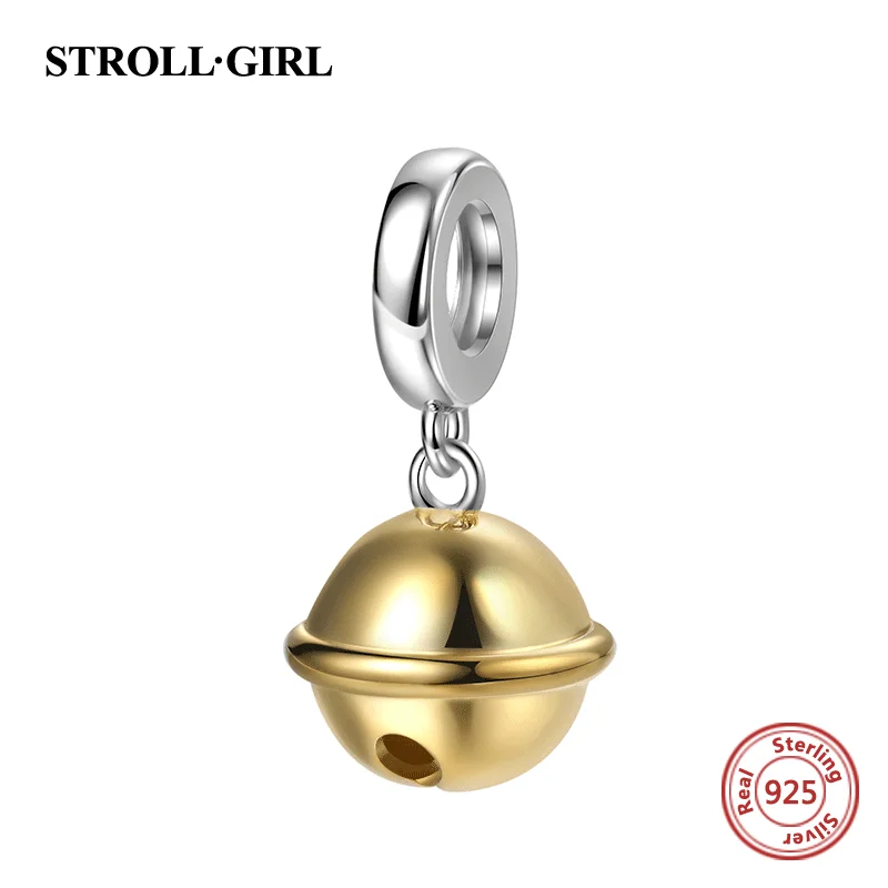 Small Bell Pendant Beads 925 Sterling Silver 18K Gold Plated Ball Charm Fit European Bracelet Bangle For Women Fine Jewelry Gift