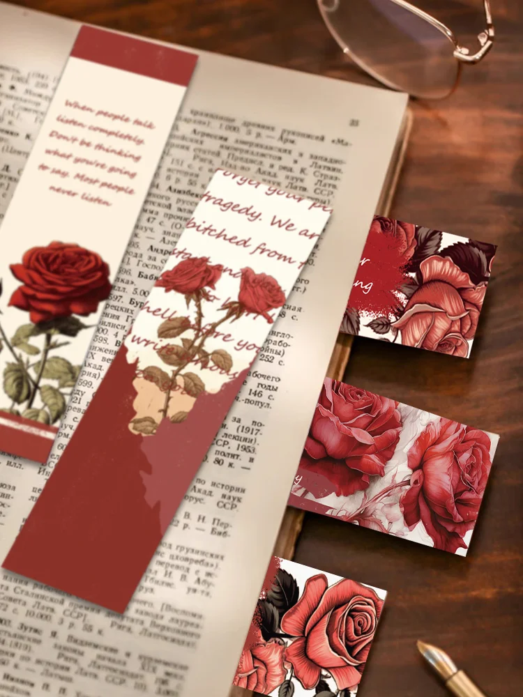 30pcs Rose Bookmark Flower decoration Reading page Mark Book Mark Diary Notebook page clip Student supplies Gift message card