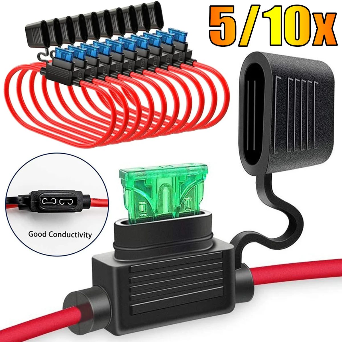 

5/10Pcs Car Mini Waterproof Fuse Box Blade Adapter Splash-proof Box 12V 30A in Line Cutoff Switch Socket Damp Proof Fuse Socket