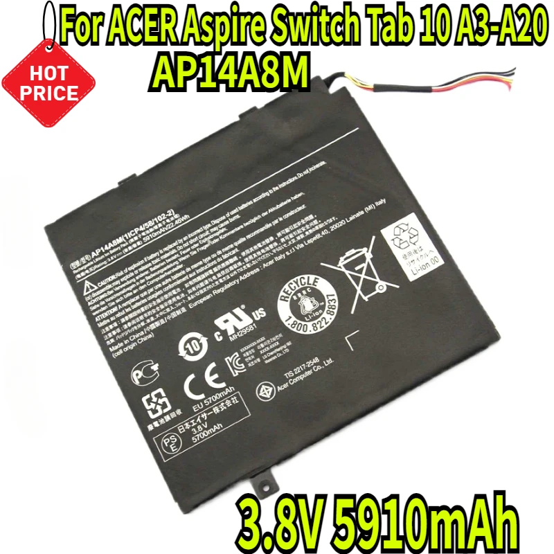 

3.8V 5910mAh New AP14A8M Laptop Battery for ACER Aspire Switch Tab 10 A3-A20 A3-A20FHD SW5-011 SW5-012 AP14A4M