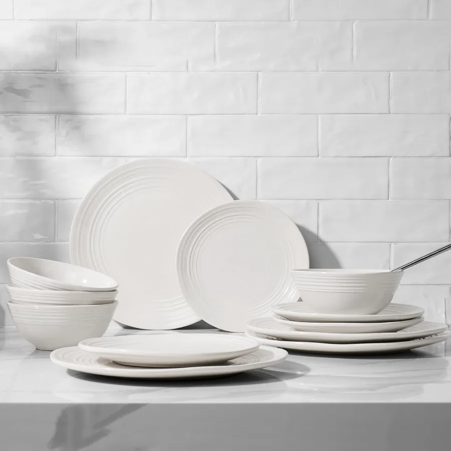 أطباق وأطباق مجموعات 12 قطعة أطقم أواني طعام من الخزف الحجري مجموعة أطباق لـ 4 قطع مرقطة مصنوعة يدويًا مجموعة أطباق الصقيل التفاعلية Twilight Ser