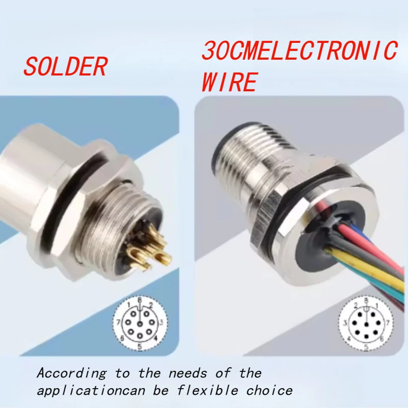 3 4 5 6 8 Pin Behind M8 with 30cm A/B/D-type Cable Front Panel Connector Panel Built-in Glue Filling Electronic Wire Male Female