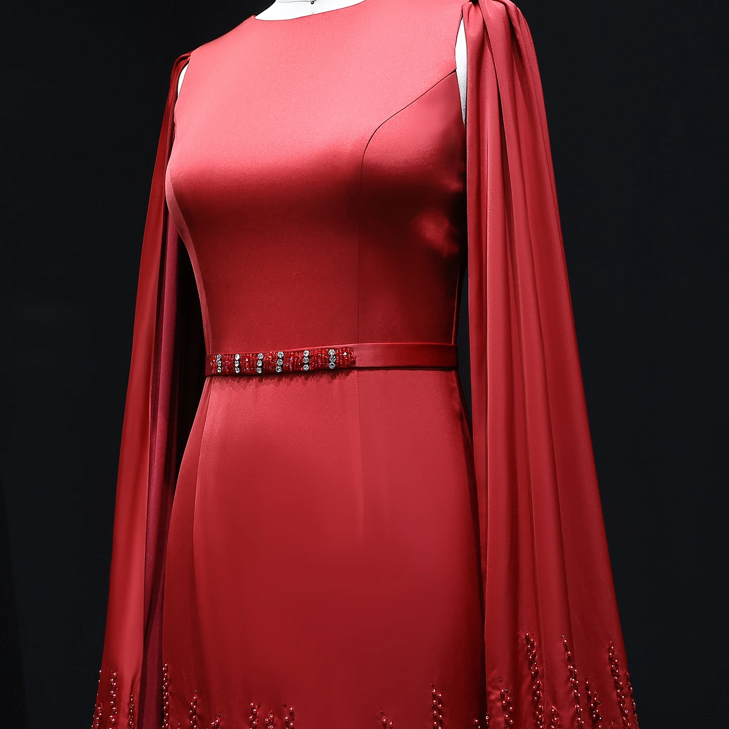 Sharon Said Luxury Dubai Nude Evening Dresses with Cape Sleeves Tiered Ruffles Arabic Women Wedding Party Gowns SS440 Customized image 3