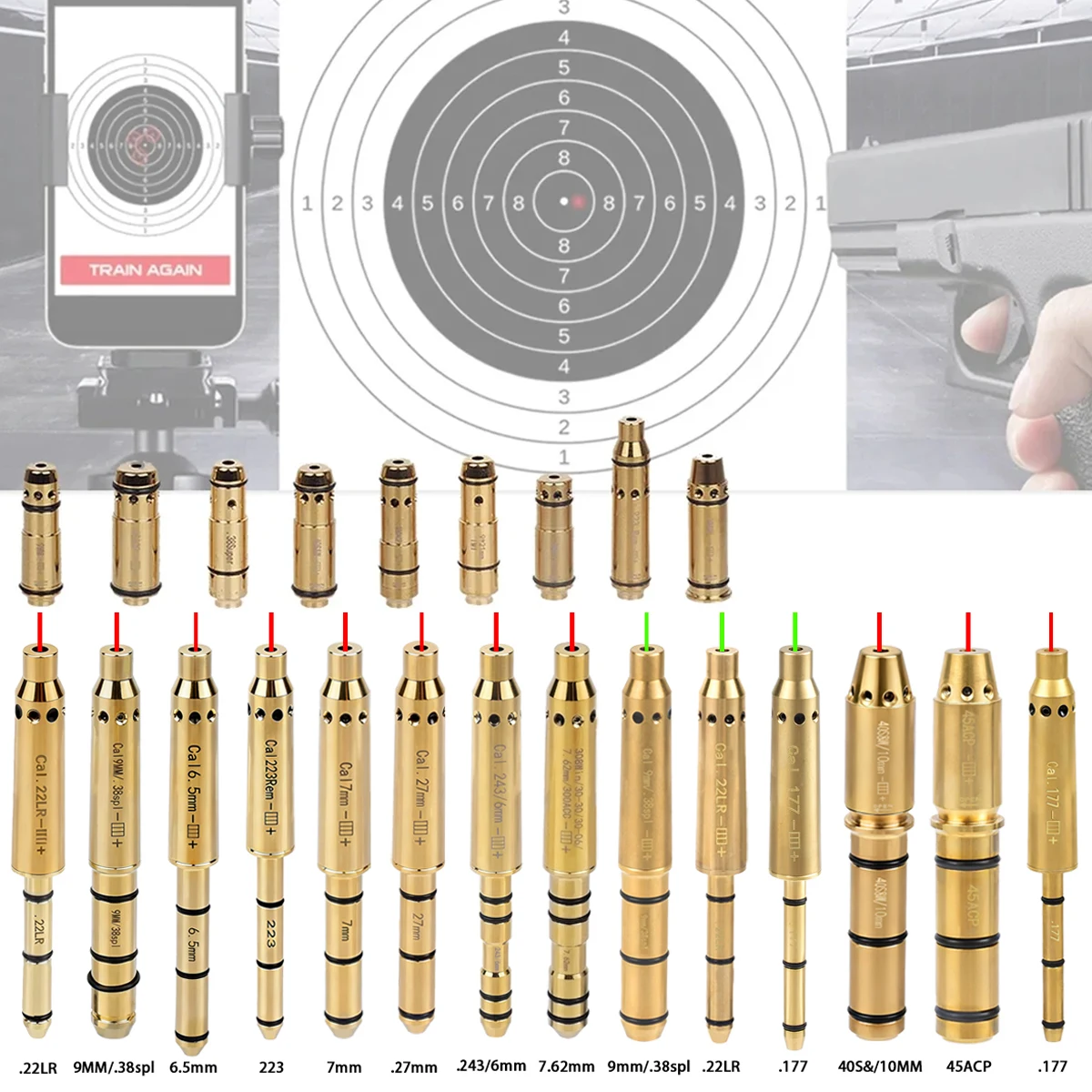 9mm Red Dot Laser Training Cartridge Dry Fire Tactical Bullet Trainer For Pistol Marksmanship .177/22LR/.223Rem/6mm/7mm/.38spl