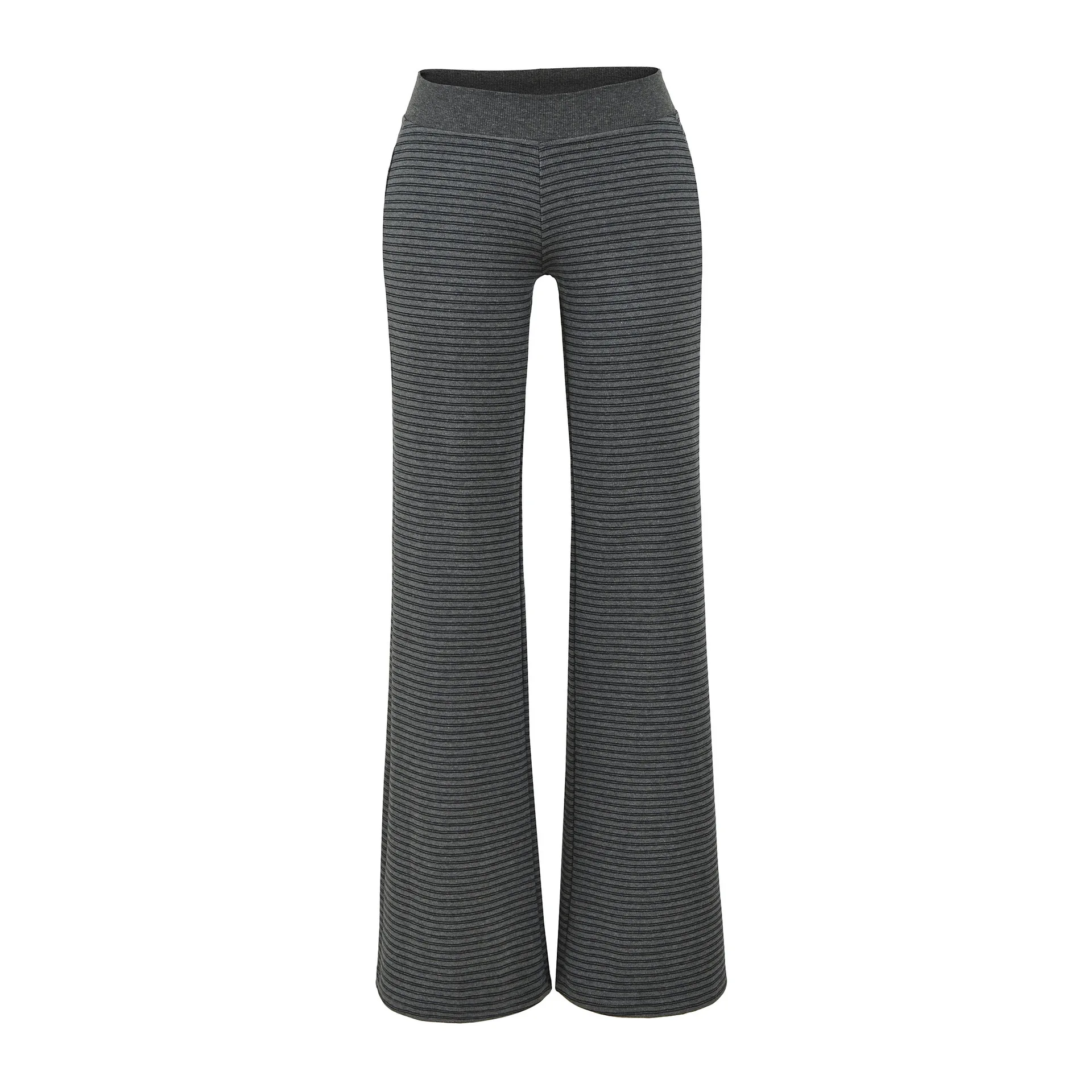 

Повседневные расклешенные брюки с низкой талией для женщин, осенние новые сексуальные брюки-клеш в полоску длиной до ног W8G0