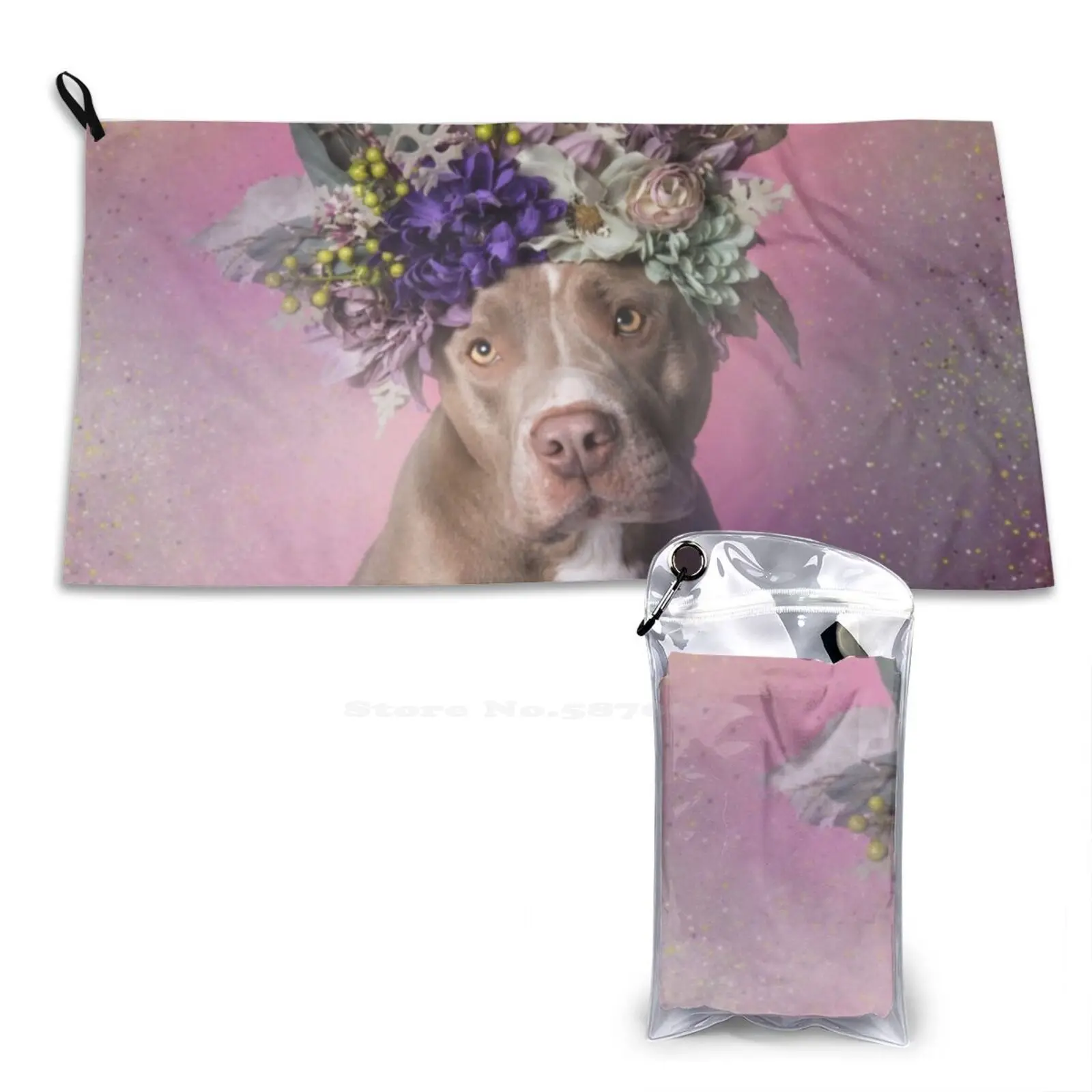 Flower Power , Custom Soft Sport Towels Home Outdoor Pit Bull Flowers Dog Rescue Shelter Love Flower Crown Pitbull Sophie