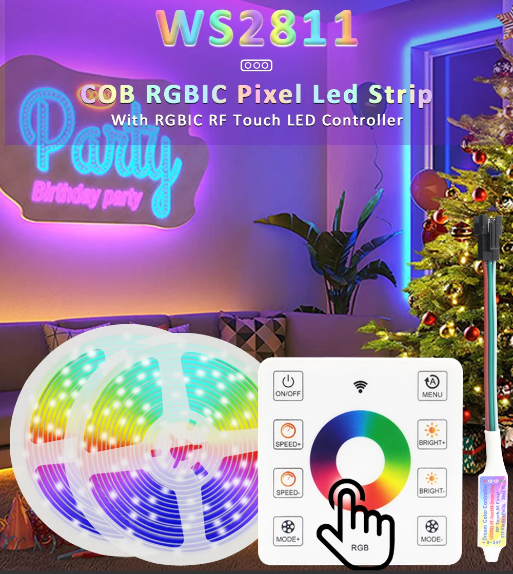 

DC 24V RGBIC COB Horse Race Running Water Светодиодные ленты WS2811 Адресная мечта Цветная пиксельная лента Лента Сенсорный пульт дистанционного управления