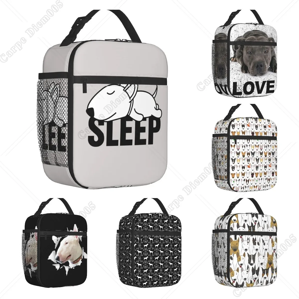 

Sleeping Bull Terrier Dog Thermal Insulated Lunch Bags Women Cartoon Animal Resuable Lunch Tote for Kids School Storage Food Box