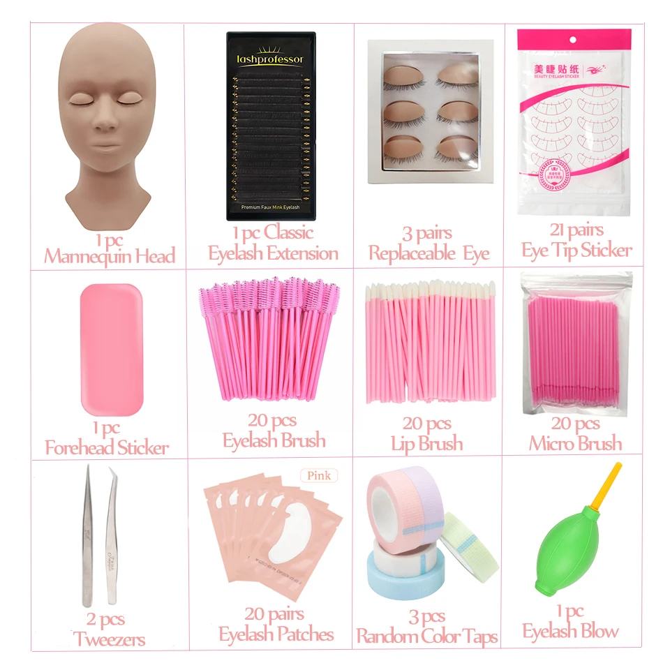 Wimpernverlängerungs-Trainingsset für Anfänger, Übungsmodell, Kopf, Schaufensterpuppe, Augenpads, Pinzette, Bürsten, Make-up-Set, Übungswimpern – Detail 13