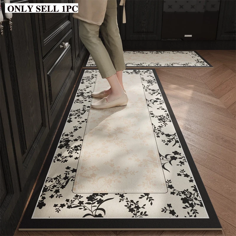 Kitchen Floor Mat Waterproof PVC Oil-proof Non-slip Leather Mats Floral Carpet Long Size Rug French Style Home Decoration Rugs - view 3