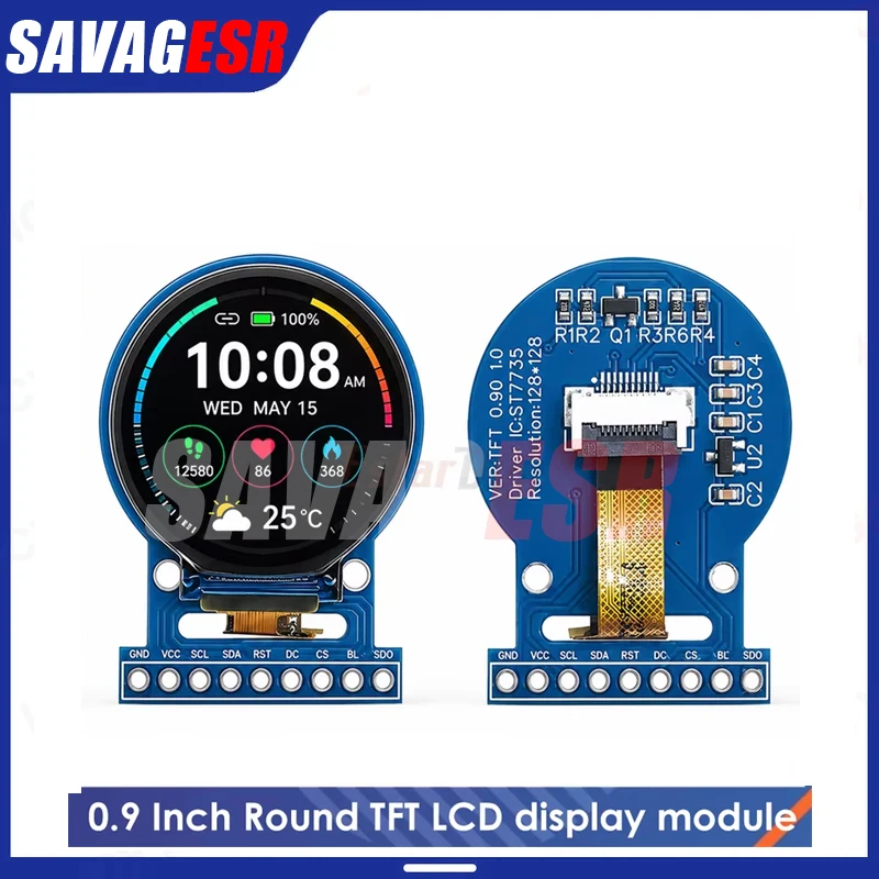 SAVAGESR 1.28Inch Round TFT LCD Display Module 128x128 ST7735 SPI Color Screen for ESP32 Smart Watch DIY Wearable