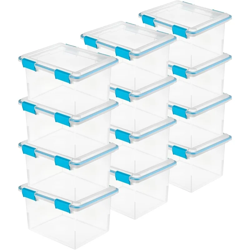

12-Pack Gasket Box, Weather-Resistant Storage Bins with Latching Lids, 32 Quart - Heavy-Duty Organizing Containers