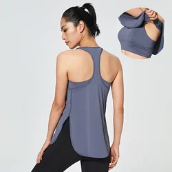 Fitness Yoga Gym Women Tank Crop Top with Bar Sleeveless Shirt Vest Running Quick Dry Sportswear One Piece Workout Clothing