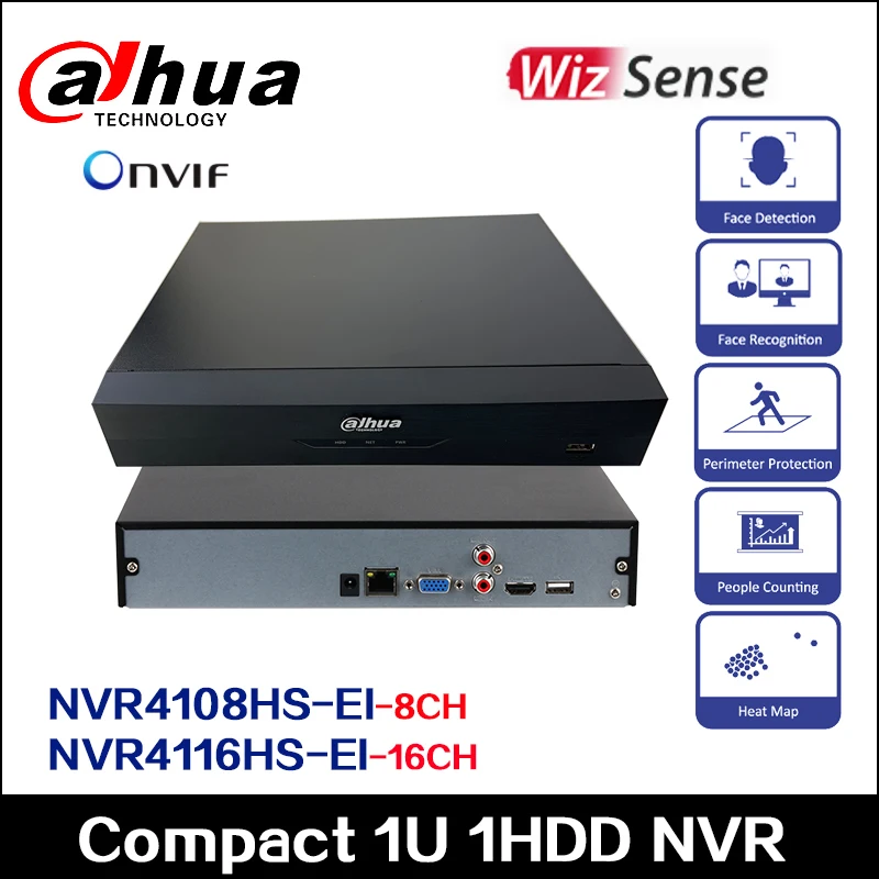 Dahua 8CH/16CH Compact 1U 1HDD WizSense Network Video Recorder NVR4108HS-EI & NVR4116HS-EI, Support IVS, SMD Plus, Quick Pick