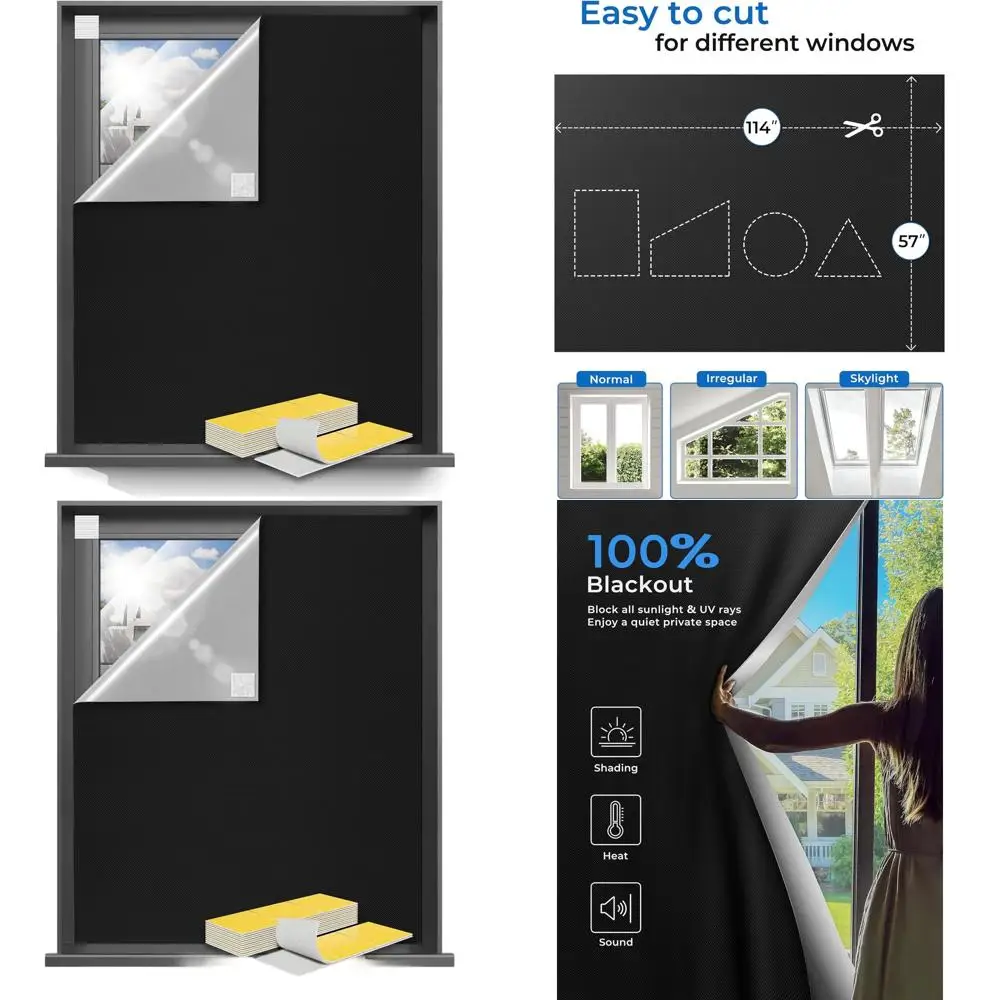 

Портативные плотные шторы 114x57 для спальни, установка без сверления с лентами на липучках, 100% светоблокировка, легко подходит для жалюзи