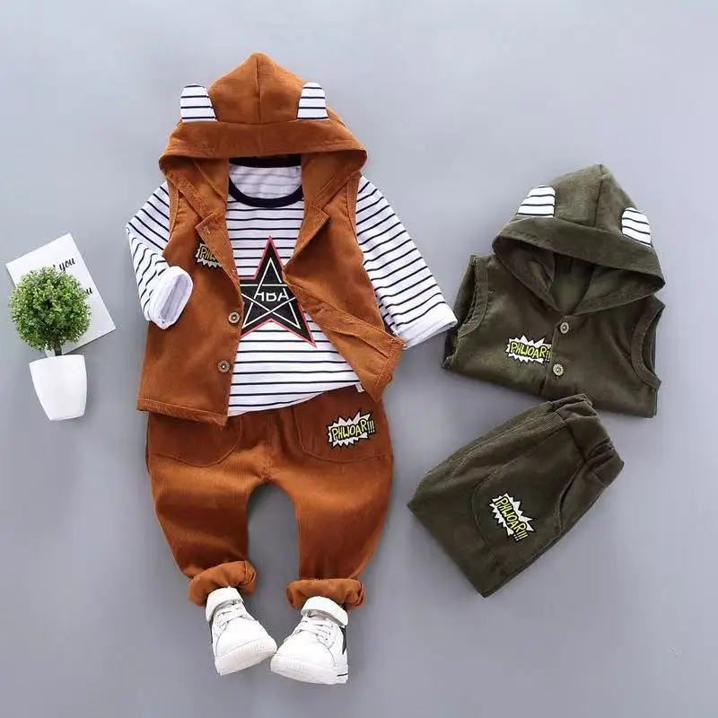 

New Spring Autumn Baby Clothes For Boys Suit Children Fashion Hoodies Vest Pants 3Pcs/Set Toddler Sports Costume Kids Tracksuits