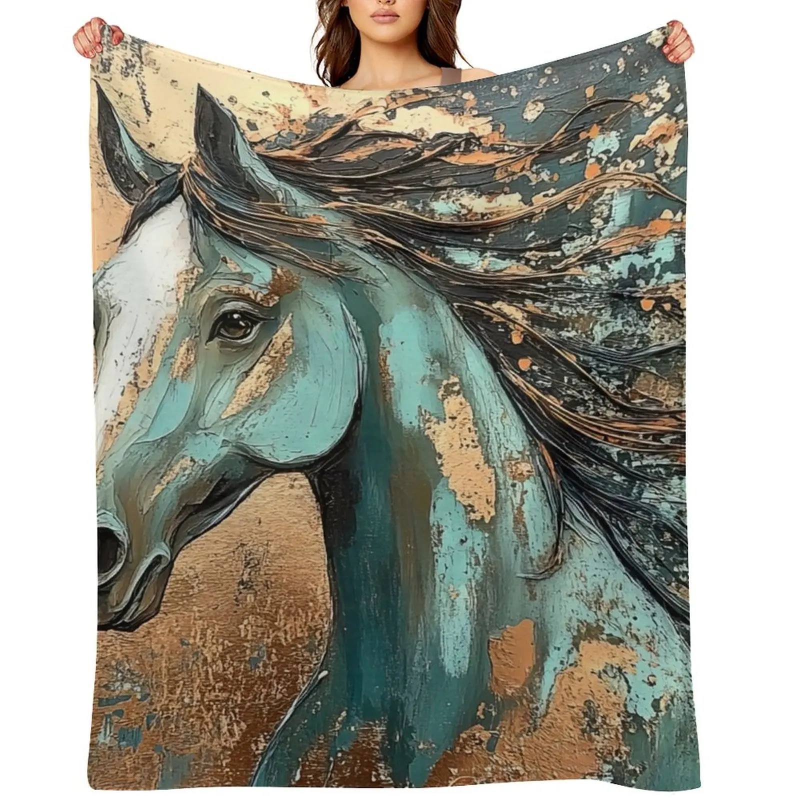 

Teal and Copper Horse Throw Blanket Quilt Fashion Sofas Luxury St anime Blankets