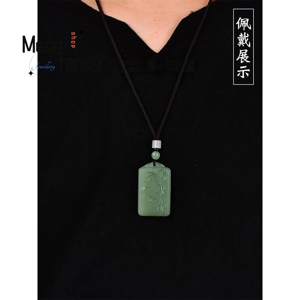 Natural Hetian Green Jade Bamboo Festival Plaque Pendant Simple Exquisite High-grade Fashion Jewelry Best Selling Holiday Gifts