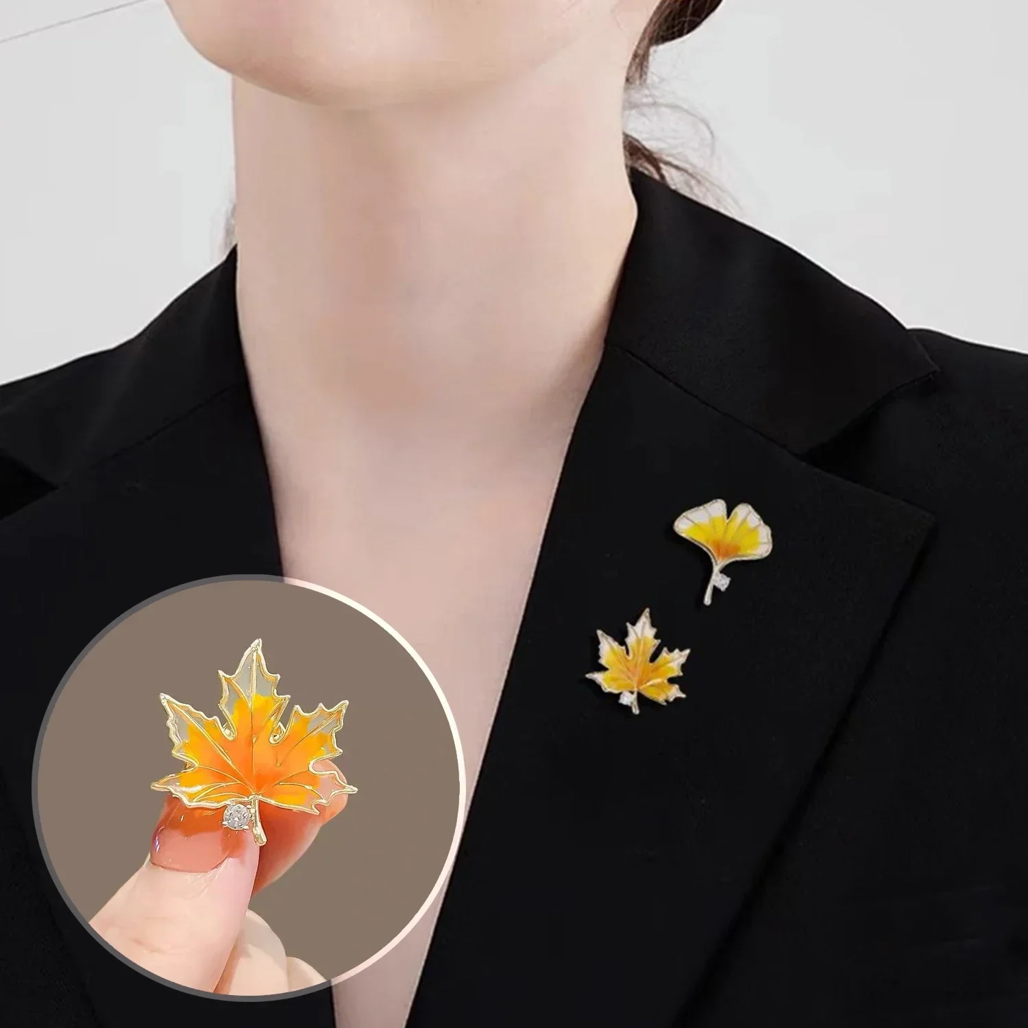 Yellow Maple Leaf Brooches Enamel ginkgo leaf Plant Pins girl Vintage Engraved Badge Jewelry Ornament Accessories Party Gift