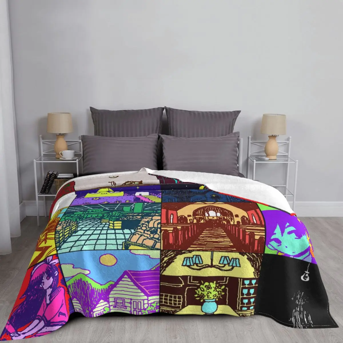 Omori Game Blankets Flannel Print Basil Mari Kel Aubrey Plaid Multi-function Soft Throw Blankets for Sofa Office Rug Piece