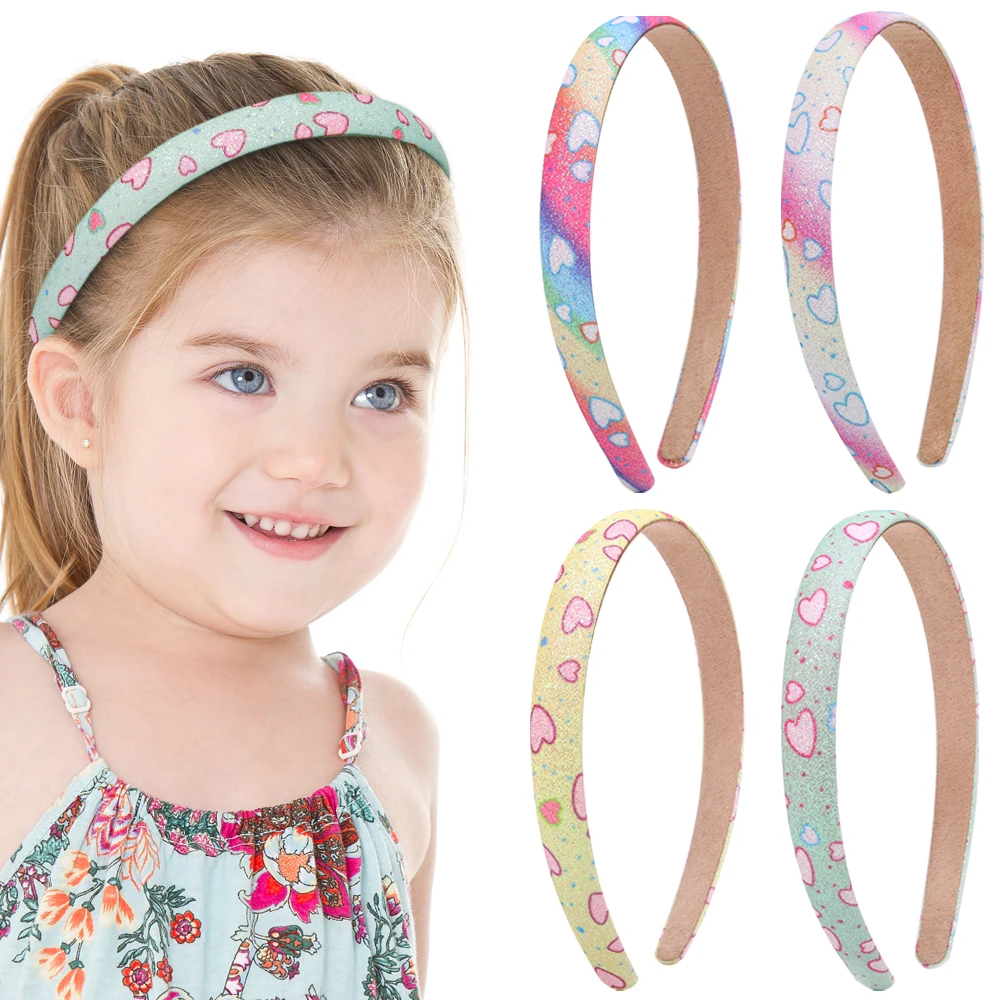 2024 Girls Fashion Love Heart Printed Headband Glitter Rainbow Hair Bands For Women Sparkly Hair Accessories Sweet Cute Headwear