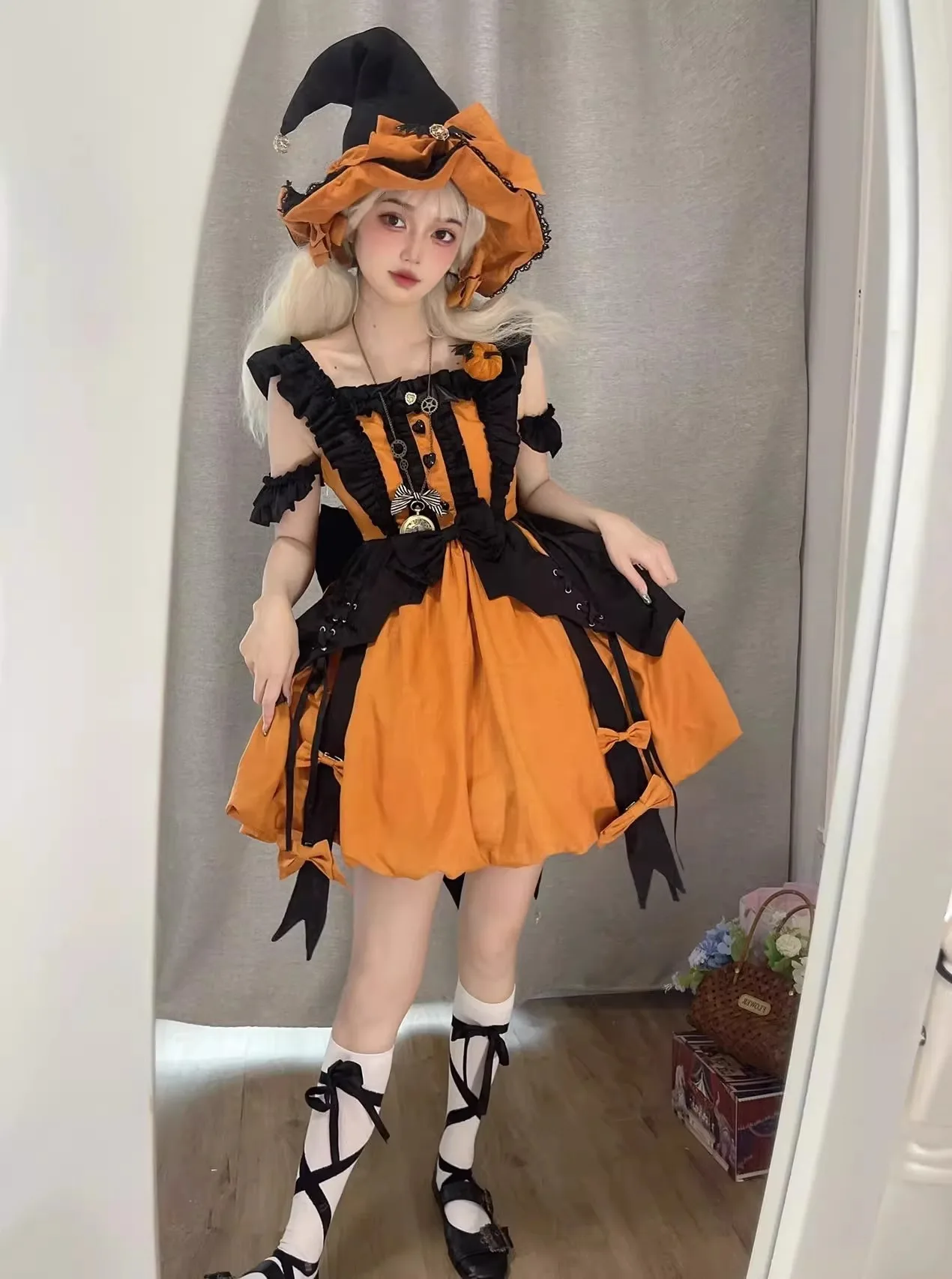 Vestido de Lolita de bruja pequeña de color calabaza, lindo y dulce, JSK