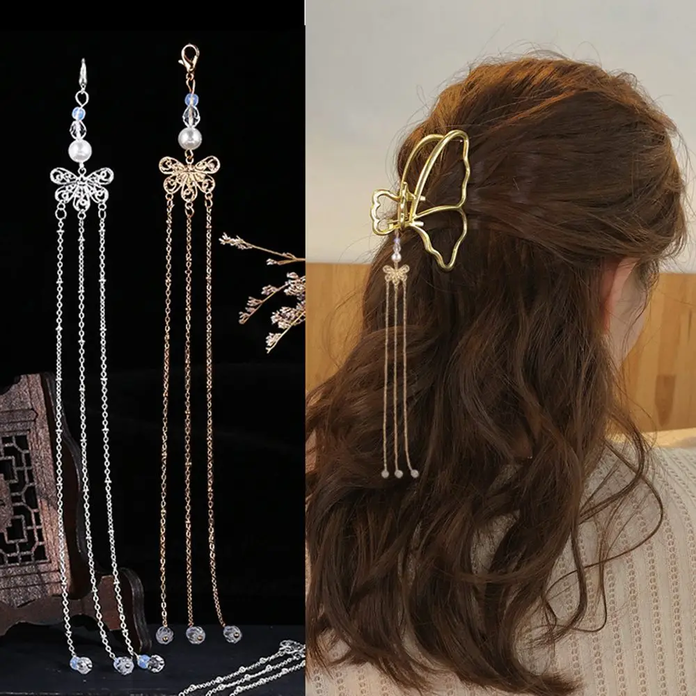 أغطية الرأس HANFU مقاطع الشعر الصينية التقليدية شرابة شرابة كلاسيكية مع مشبك جراد البحر دبوس الشعر شرابة