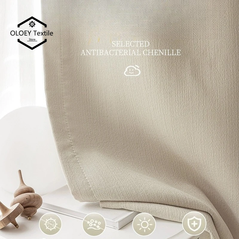 

Custom Size Cream Velvet Chenille Light Luxury Japanese Style New Shade Curtains for Living Dining Room Bedroom Fashion Decor