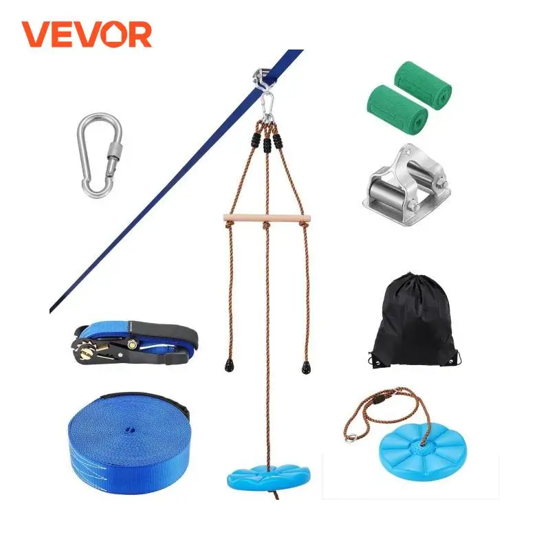 VEVOR Zipline Kit for Kids and Adult 52 ft Zip Line Kits Up to 500 lb Backyard Outdoor Quick Setup Zipline Seat and Handlebar