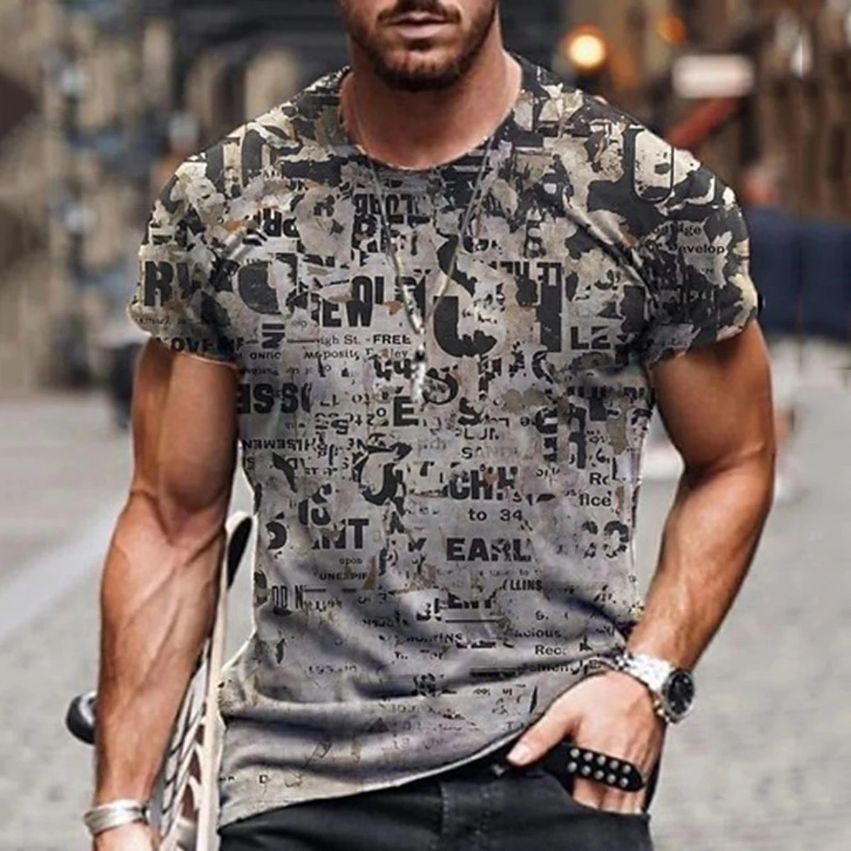 Fashionable men's personalized 3D printed T-shirt Harajuku street style summer round neck short sleeved quick drying loose top