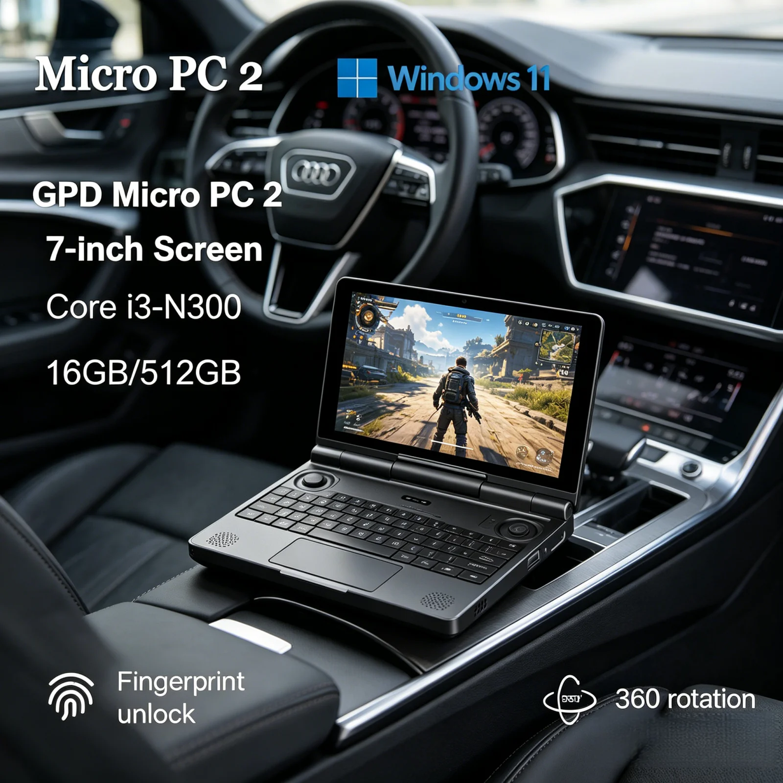 

Hot GPD Micro PC 2 7' Touchscreen Handheld PC N300 16GB 512GB Storage Windows 11 Palm-sized Laptop New 2026 Model