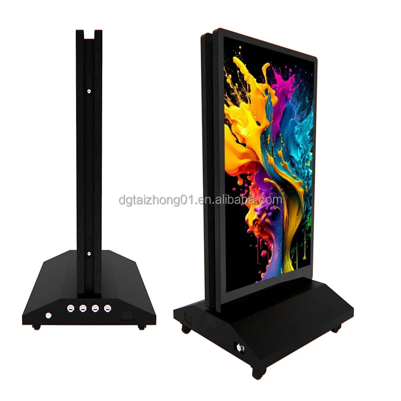 شاشة LED مقاس 43 بوصة محمولة على عجلات مقاومة للماء للأرضيات الخارجية مع شاشة رقمية للبرمجيات لمطعم الإعلانات