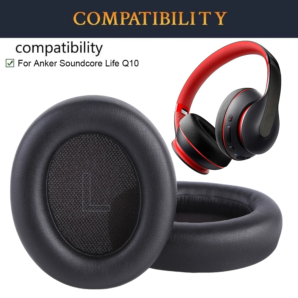 Ear Pads Protein Leather Headphone Ear Cushion Memory Foam Comfortable Ear Cushions for Anker Soundcore Life Q10 Headphones