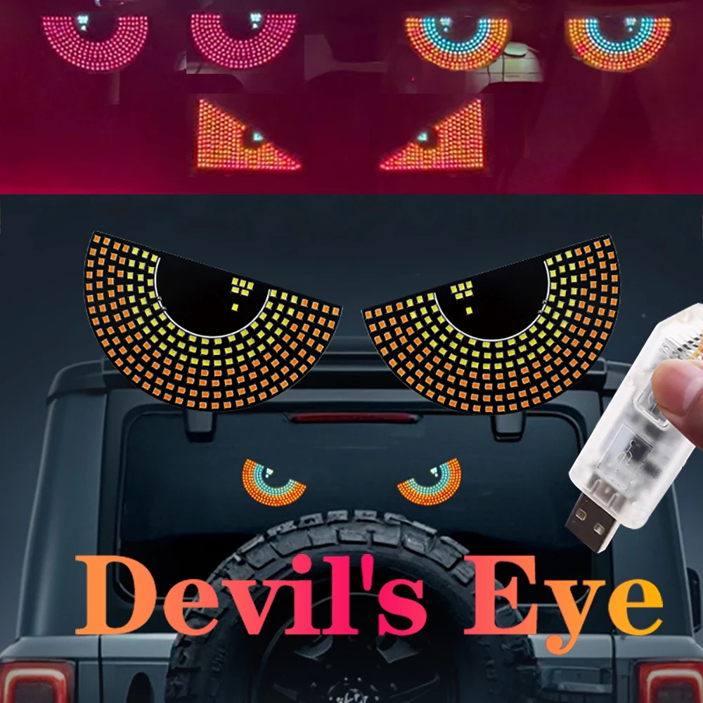 

LED Car Demon Eye, USB 5V Decorative Light With 11 Modes, Kaziran Big Eyes, Personalized Decorative Triangle Eyes