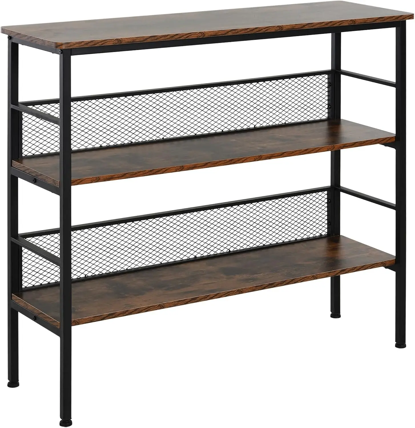 

3-Tier Console Table Industrial Style Storage Metal Wooden Shelf with a Robust Multi-Functional Design & Adjustable Feet