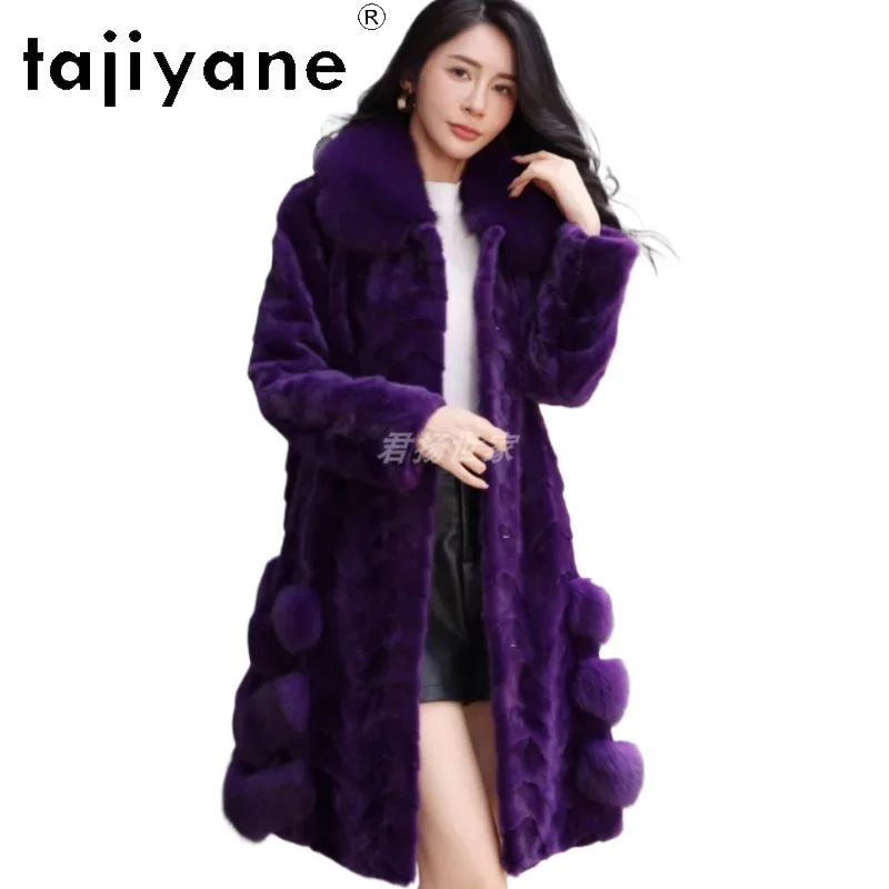 سترة من فرو المنك الطبيعي 100% من TAJIYANE معطف نسائي طويل أرجواني طويل من فرو المنك الحقيقي مع ياقة من فرو الثعلب ملابس شتوية للنساء 2025 #2