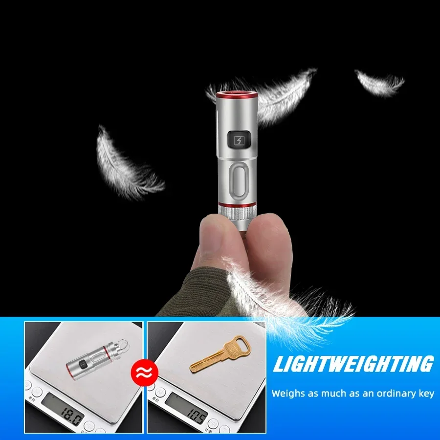 Titanium Alloy Mini LED Flashlight Type-c USB Rechargeable EDC Outdoor Tool Tactical Camping Emergency Lamp with Necklace