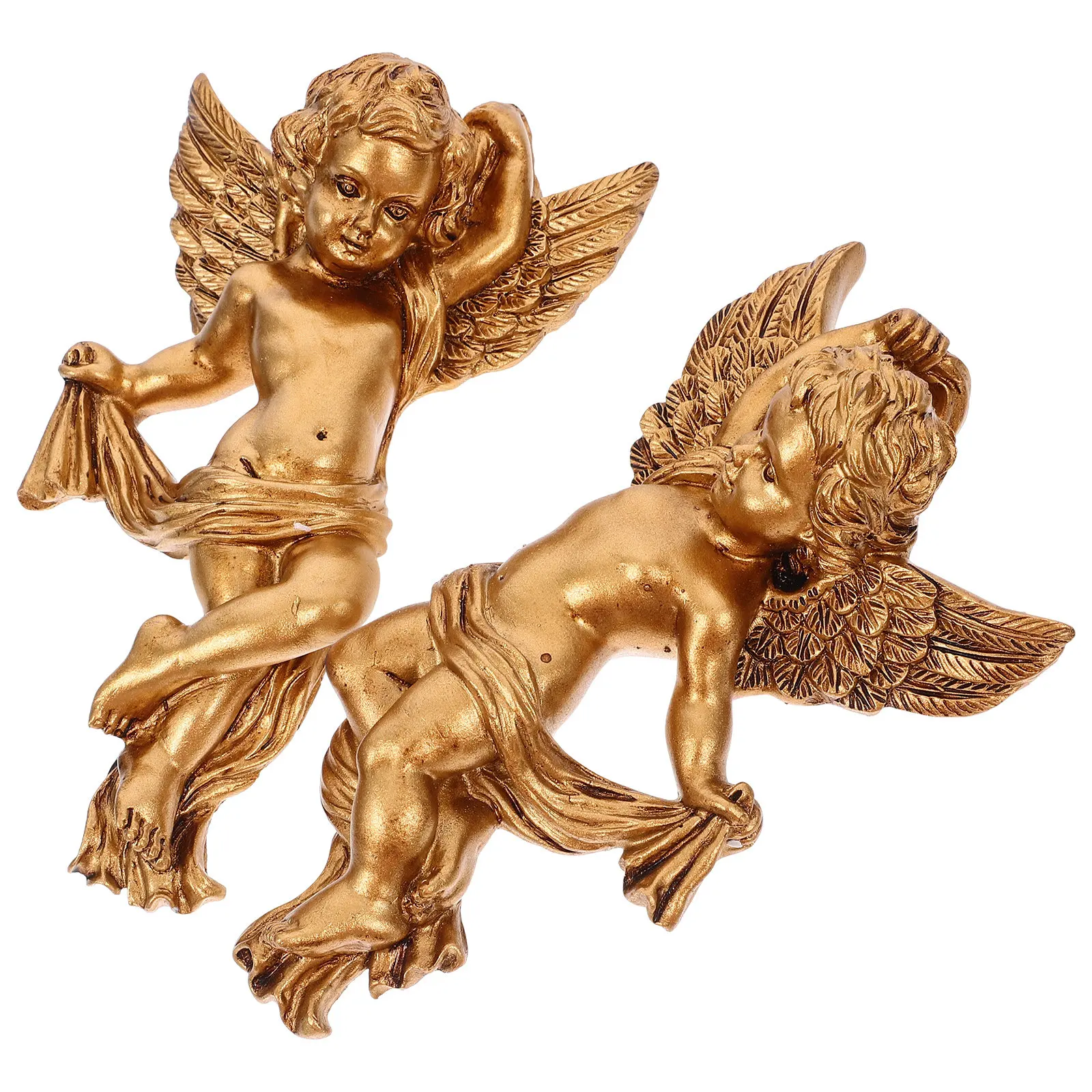 2Pcs Resin Angel Wall Decor Sculpture Sturdy Ornament for Home Dorm Store Wall Hanging Accent Decoration Adorable Angel Figurine