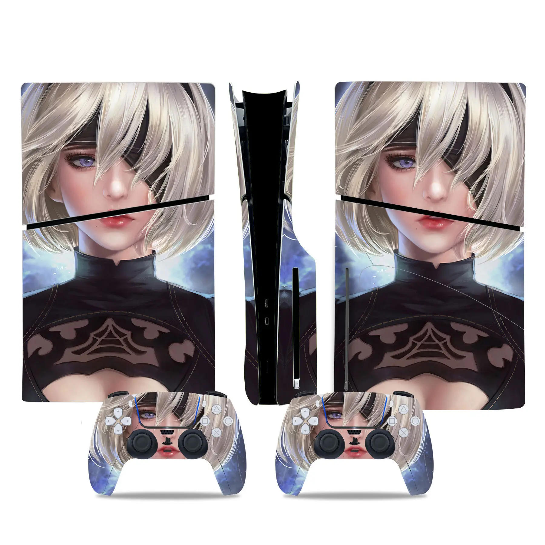 For PS5 Slim Anime Girl Skin Sticker PVC Air-release Easy to Apply & Remove for Console & Controller Disc & Digital Edition