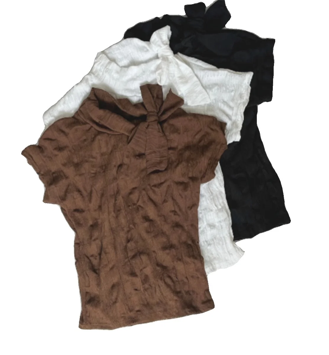 New Chinese Style Retro Texture Short Sleeve T-Shirt Necktie Design Base Layer Top Commute Style Other Material Made