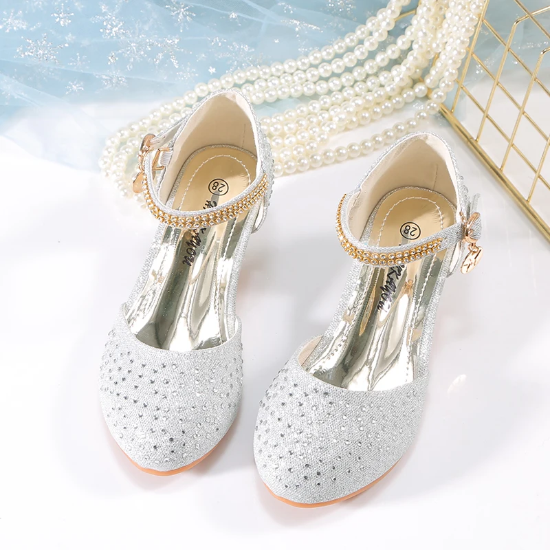 YUNICUS Spring Girls Rhinestone Shiny Princess Shoes Children\'S Performance Crystal Shoes Little Girls low Heel Single Shoes