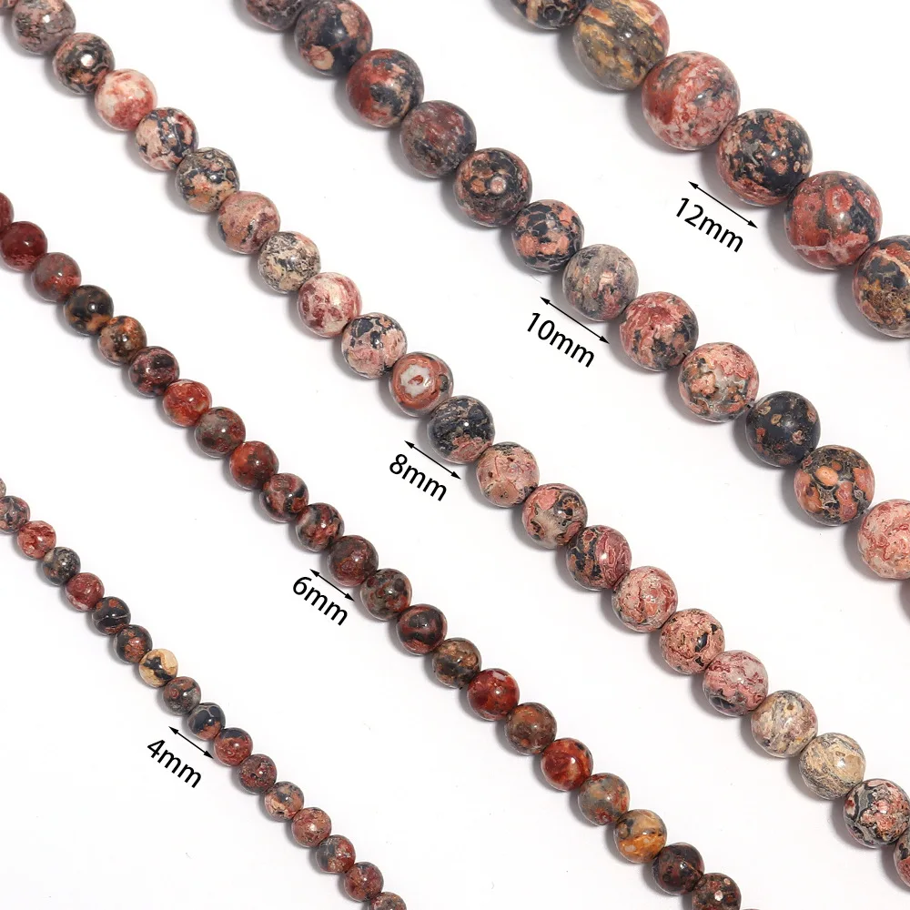 Natural Red Leopard Skin Stone Beads Round Loose Jasper Spacer Beads for Jewelry Making Diy Bracelet Necklace 4/6/8/10/12mm 15in