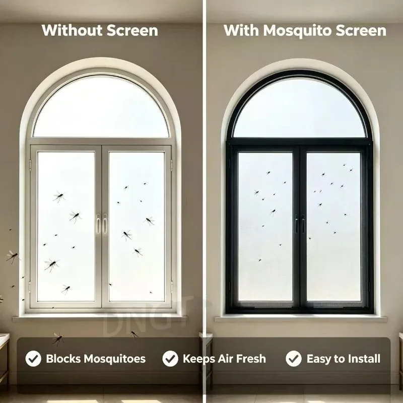 Custom Arched Window Mosquito Screen Self Adhesive Anti Insect Bug Mesh Curtain for Arch Window Home Bedroom