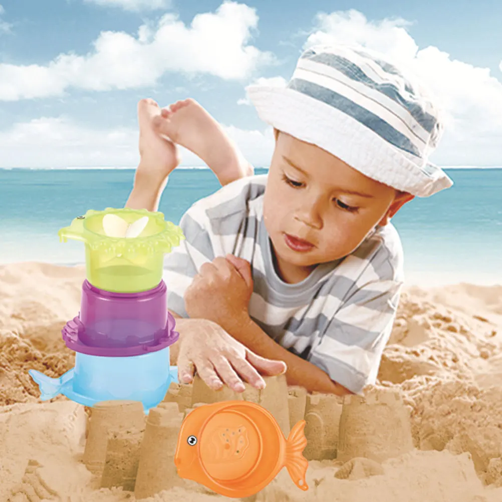 Tazze impilabili a clessidra Bagno per bambini Giocattoli da spiaggia per bambini Design educativo con presa colorata Piscina da bagno multiuso di grandi dimensioni