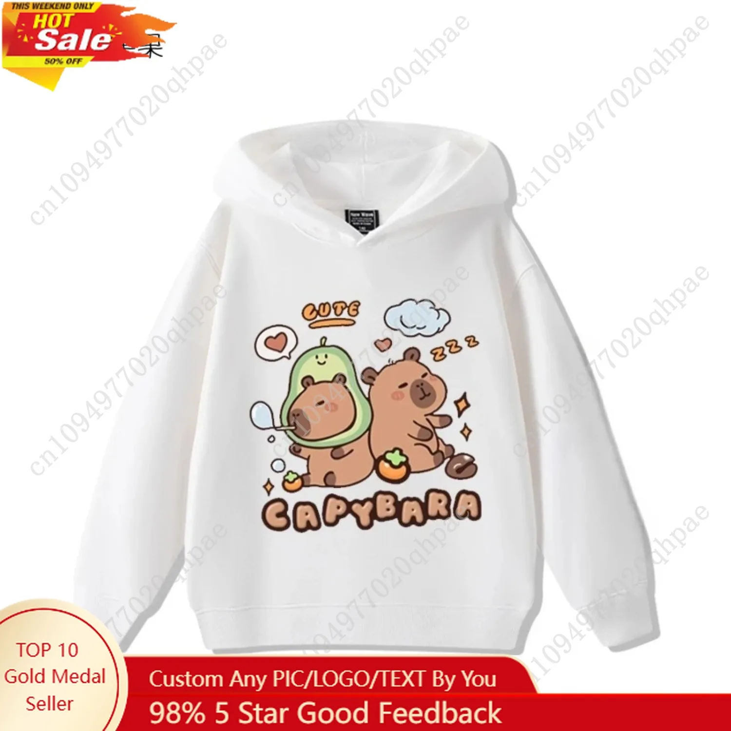 

Cartoon Fun Capybara cute print boys and girls fleece hoodie fall and winter outdoor leisure sports children's hooded sweatshirt