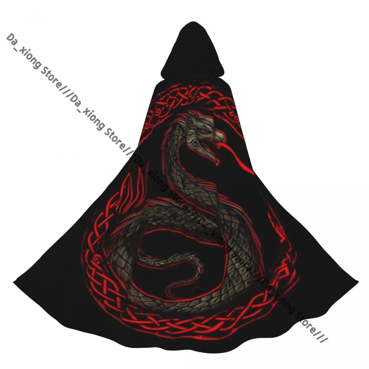 

Medieval Halloween Cosplay Cloak Hooded Coat Snake In Circle Cape Coat Long Trench Costume Wizard Cloak