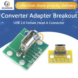 Vertical USB MiCroUSB Micro USB 2.0 Female Head A Connector 2.54mm PCB Converter Adapter Breakout Board 180 Degree Vertical