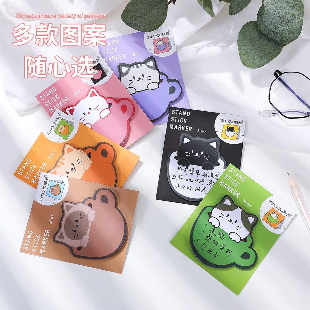 40 Pcs Cartoon Cute Cup Cat Tearable Decorative DIY Scratch Message Pads/Post /30 Page/ Paper Notes/Children Gift