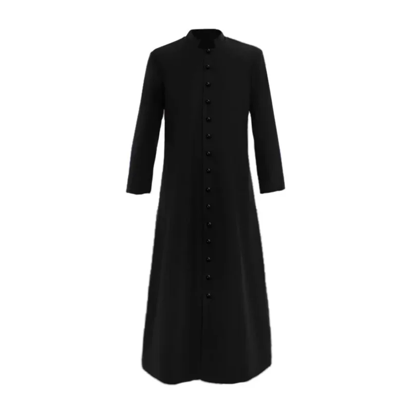 New Church Priest Trench Jacket Cassock Clergy Robe Preacher Men Liturgical Stand Collar Single Breasted Minister Choir