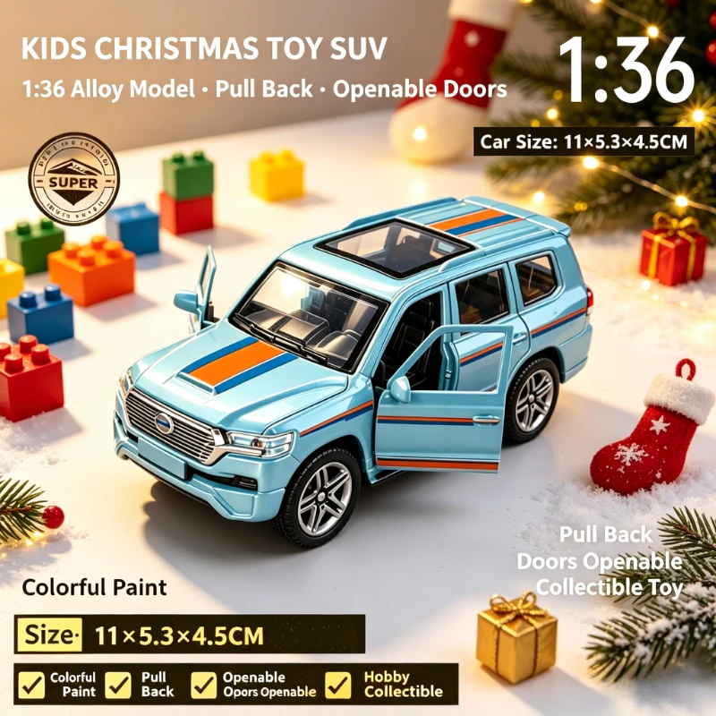 1:36 Scale Alloy Car Model Classic Offroad SUV, Diecast Pull Back Simulation Vehicle, Openable Doors, Exquisite Details for